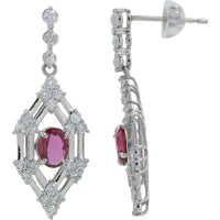Platinum Ruby and Diamond Drop Earrings - 0.98 Carat Total Ruby Weight, 1.00 Carat Total Diamond Weight