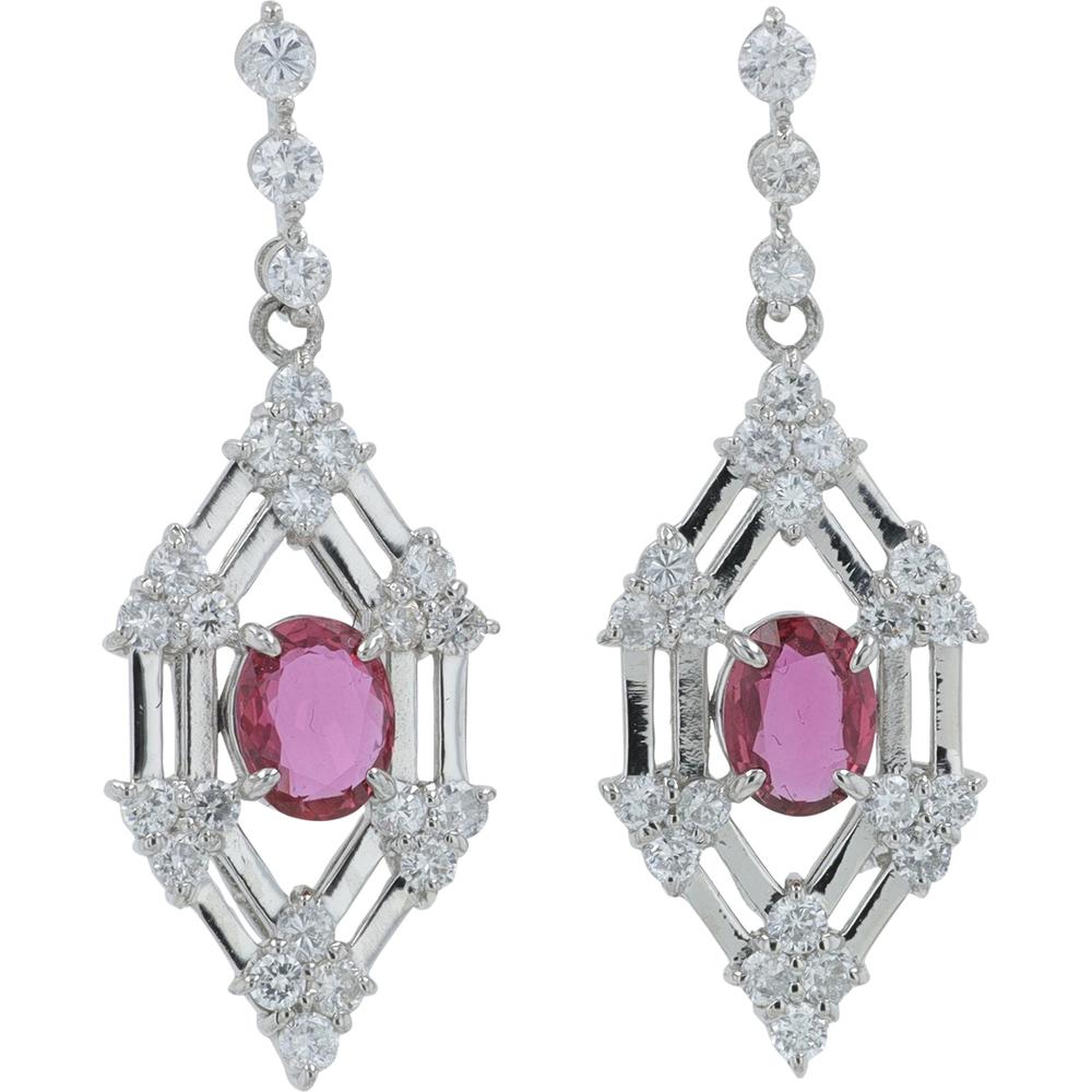Platinum Ruby and Diamond Drop Earrings with 0.67 Carat Total Ruby Weight and 1.11 Carat Total Diamond Weight