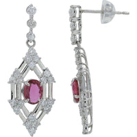 Platinum Ruby and Diamond Drop Earrings with 0.67 Carat Total Ruby Weight and 1.11 Carat Total Diamond Weight
