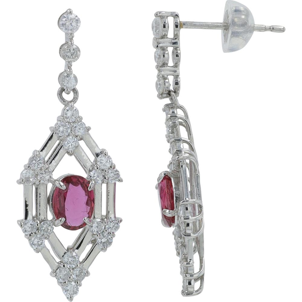 Platinum Ruby and Diamond Drop Earrings with 0.67 Carat Total Ruby Weight and 1.11 Carat Total Diamond Weight