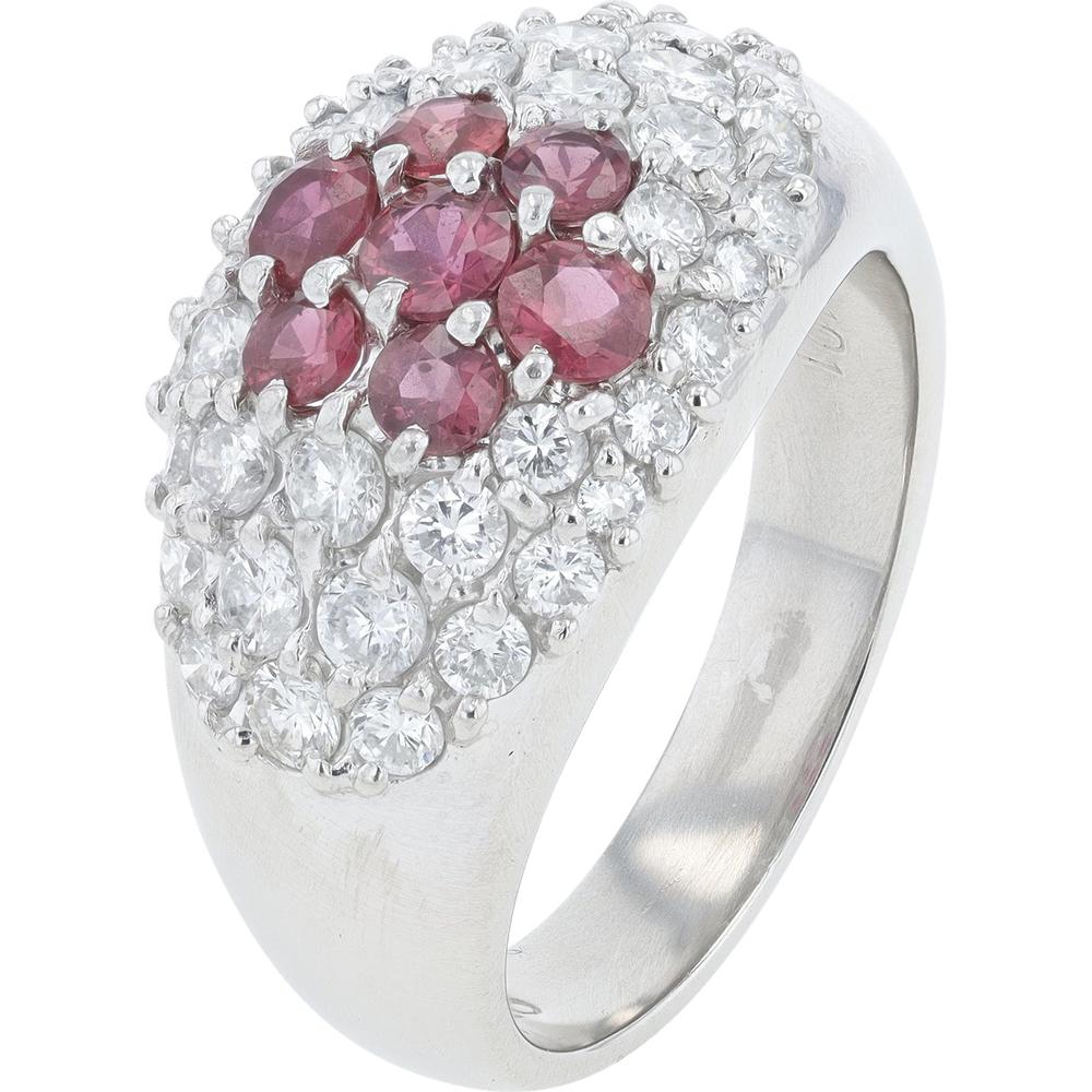 Platinum Ruby and Diamond Flower Cluster Ring - 0.74 Carat Ruby, 1.01 Carat Diamond