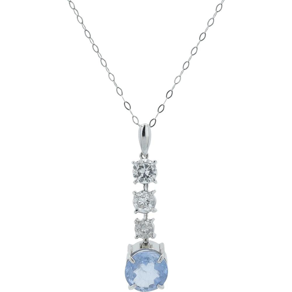 Platinum Sapphire Drop Pendant with 1.05 Carat Total Diamond Accent and 3.936 Carat Sapphire - 18" Chain