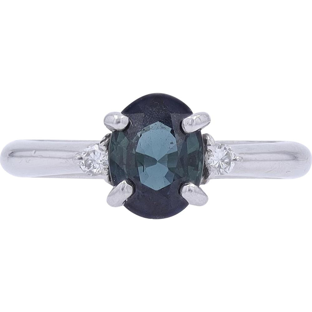 Platinum Sapphire Ring with Diamond Accents - 1.92 Carat Total Sapphire and 0.05 Carat Diamond Weight