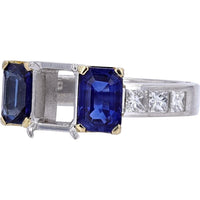 Platinum Semi-Mount Ring with Emerald-Cut Sapphires and Princess-Cut Diamond Accents - 1.75 Carat Total Sapphire Weight, 0.55 Carat Total Diamond Weight