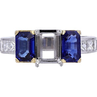 Platinum Semi-Mount Ring with Emerald-Cut Sapphires and Princess-Cut Diamond Accents - 1.75 Carat Total Sapphire Weight, 0.55 Carat Total Diamond Weight