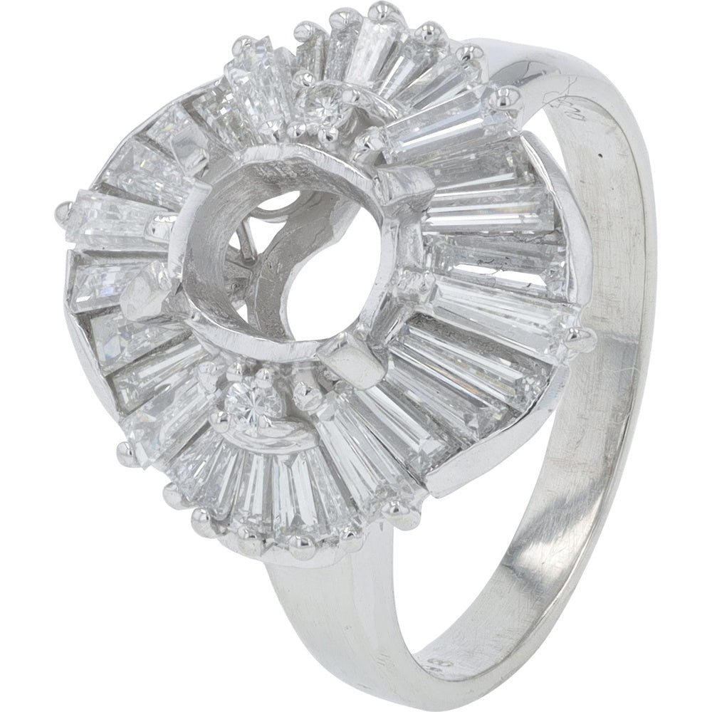 Platinum Semi-Mount Ring with Tapered Baguette and Round Diamond Accents - 0.98 Carat Total Diamond Weight