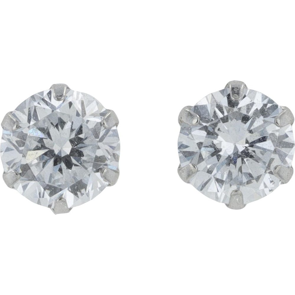 Platinum Six-Prong Round Lab Grown Diamond Stud Earrings - 0.60 Carat Total Diamond Weight