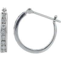 Platinum Small Hoop Earrings with Channel Set Round Diamonds - 0.50 Carat Total Diamond Weight