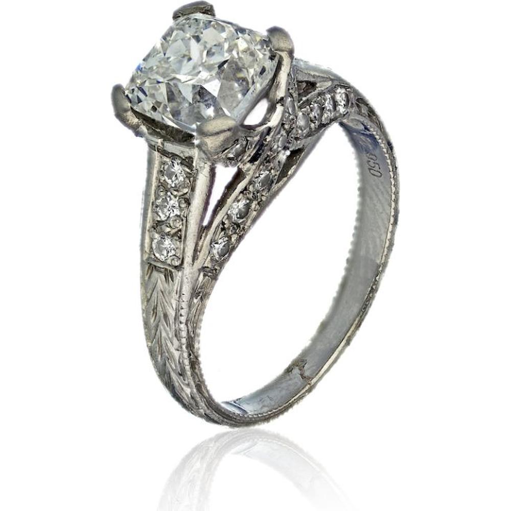 Platinum Solitaire Ring with 2.01 Carat Diamond and 12 Additional Diamonds - Luxury Engagement Jewelry