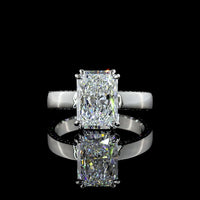 Platinum Solitaire Shank Ring with 3.52 Carat Radiant Cut Lab Diamond E VVS2 and 0.38 Carat Brilliant Cut F VS2 Accent Diamonds - 3.9 Carat Total Diamond Weight - Covaloro Fine Jewelry