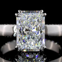 Platinum Solitaire Shank Ring with 3.52 Carat Radiant Cut Lab Diamond E VVS2 and 0.38 Carat Brilliant Cut F VS2 Accent Diamonds - 3.9 Carat Total Diamond Weight - Covaloro Fine Jewelry