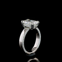 Platinum Solitaire Shank Ring with 3.52 Carat Radiant Cut Lab Diamond E VVS2 and 0.38 Carat Brilliant Cut F VS2 Accent Diamonds - 3.9 Carat Total Diamond Weight - Covaloro Fine Jewelry