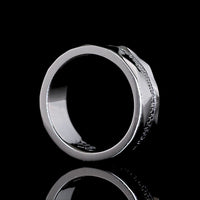 Platinum Special Eternity Band with 128 Faceted Sides and Black Rhodium Prong Set Round Lab-Grown Black VS2 Diamonds - 0.65 Carat Total Weight - Covaloro Fine Jewelry