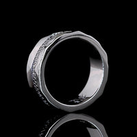 Platinum Special Eternity Band with 128 Faceted Sides and Black Rhodium Prong Set Round Lab-Grown Black VS2 Diamonds - 0.65 Carat Total Weight - Covaloro Fine Jewelry