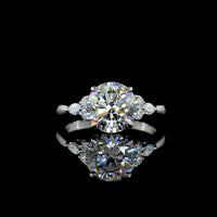 Platinum Special Ring with 2.52 Carat Round Brilliant Cut Lab Diamond Center and Marquise & Round Accents - 2.79 Carats Total Diamond Weight - Covaloro Fine Jewelry