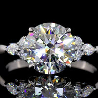 Platinum Special Ring with 2.52 Carat Round Brilliant Cut Lab Diamond Center and Marquise & Round Accents - 2.79 Carats Total Diamond Weight - Covaloro Fine Jewelry