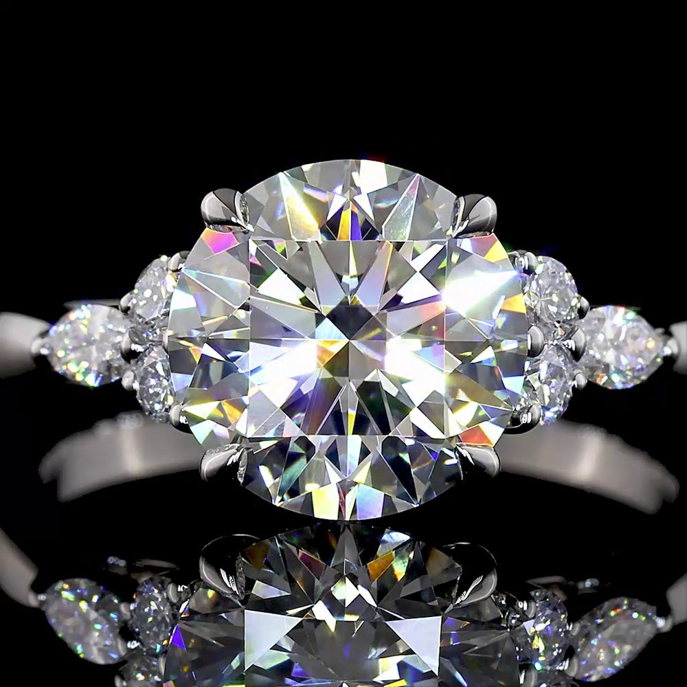 Platinum Special Ring with 2.52 Carat Round Brilliant Cut Lab Diamond Center and Marquise & Round Accents - 2.79 Carats Total Diamond Weight - Covaloro Fine Jewelry