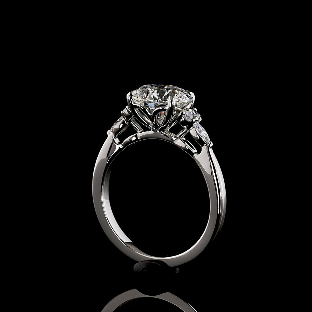 Platinum Special Ring with 2.52 Carat Round Brilliant Cut Lab Diamond Center and Marquise & Round Accents - 2.79 Carats Total Diamond Weight - Covaloro Fine Jewelry