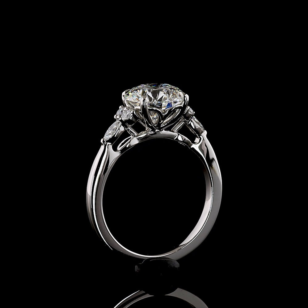 Platinum Special Ring with 2.52 Carat Round Brilliant Cut Lab Diamond Center and Marquise & Round Accents - 2.79 Carats Total Diamond Weight - Covaloro Fine Jewelry