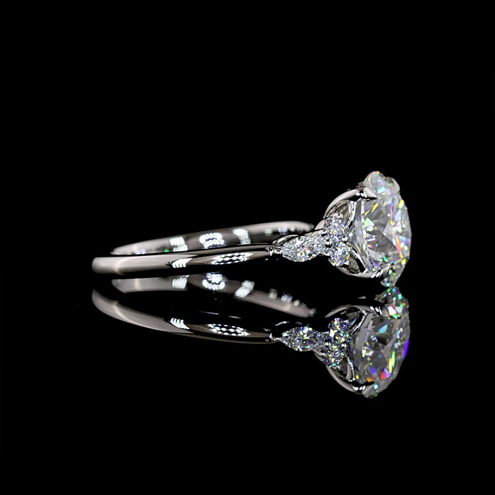 Platinum Special Ring with 3.31 Carat Round Brilliant Lab Diamond and Marquise & Round Diamond Accents - 3.55 Carat Total Diamond Weight - Covaloro Fine Jewelry
