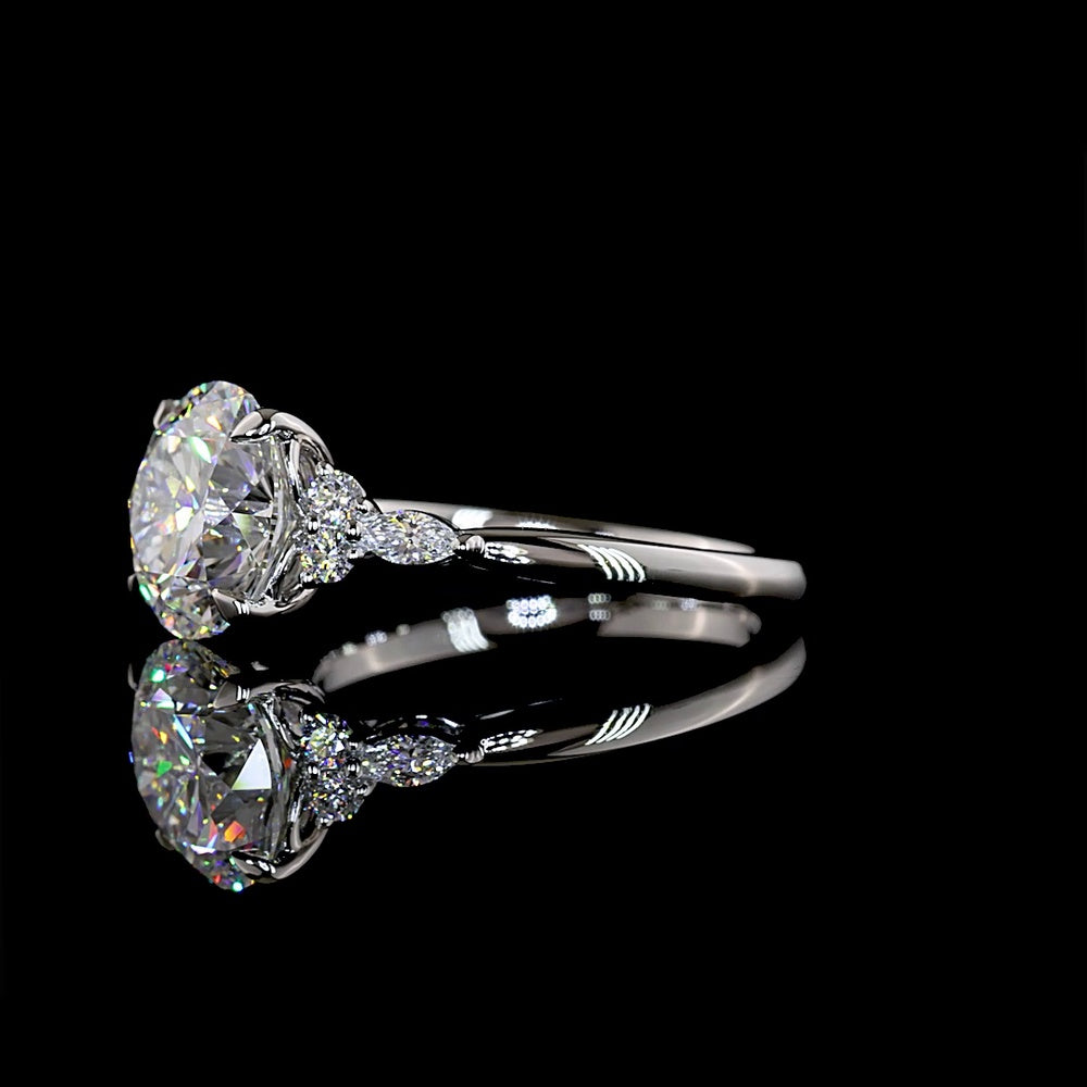 Platinum Special Ring with 3.31 Carat Round Brilliant Lab Diamond and Marquise & Round Diamond Accents - 3.55 Carat Total Diamond Weight - Covaloro Fine Jewelry