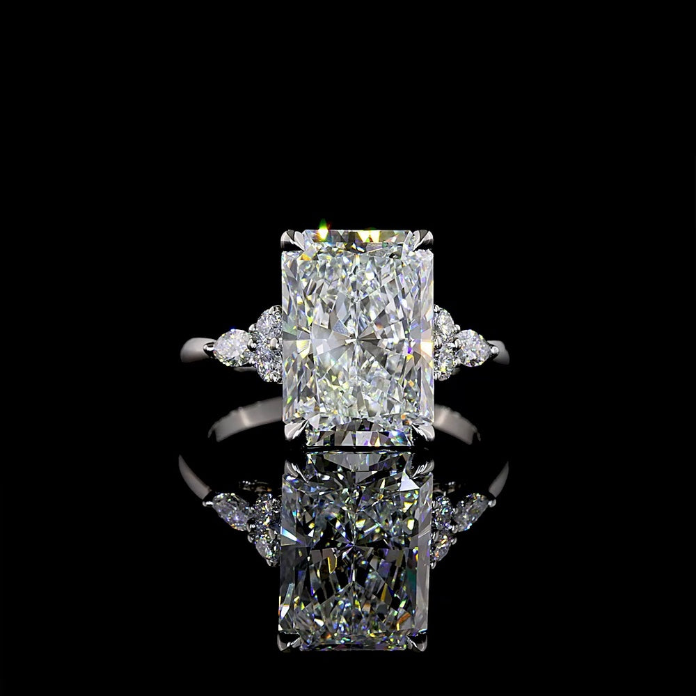 Platinum Special Ring with 4.60 Carat Radiant Cut Lab Diamond and Marquise & Brilliant Cut Accents - 4.84 Carat Total Diamond Weight - Covaloro Fine Jewelry