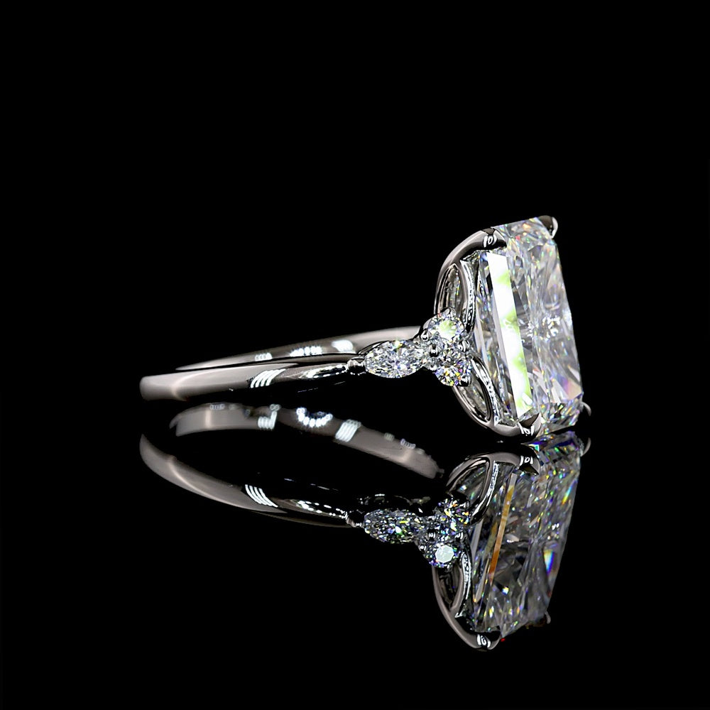 Platinum Special Ring with 4.60 Carat Radiant Cut Lab Diamond and Marquise & Brilliant Cut Accents - 4.84 Carat Total Diamond Weight - Covaloro Fine Jewelry