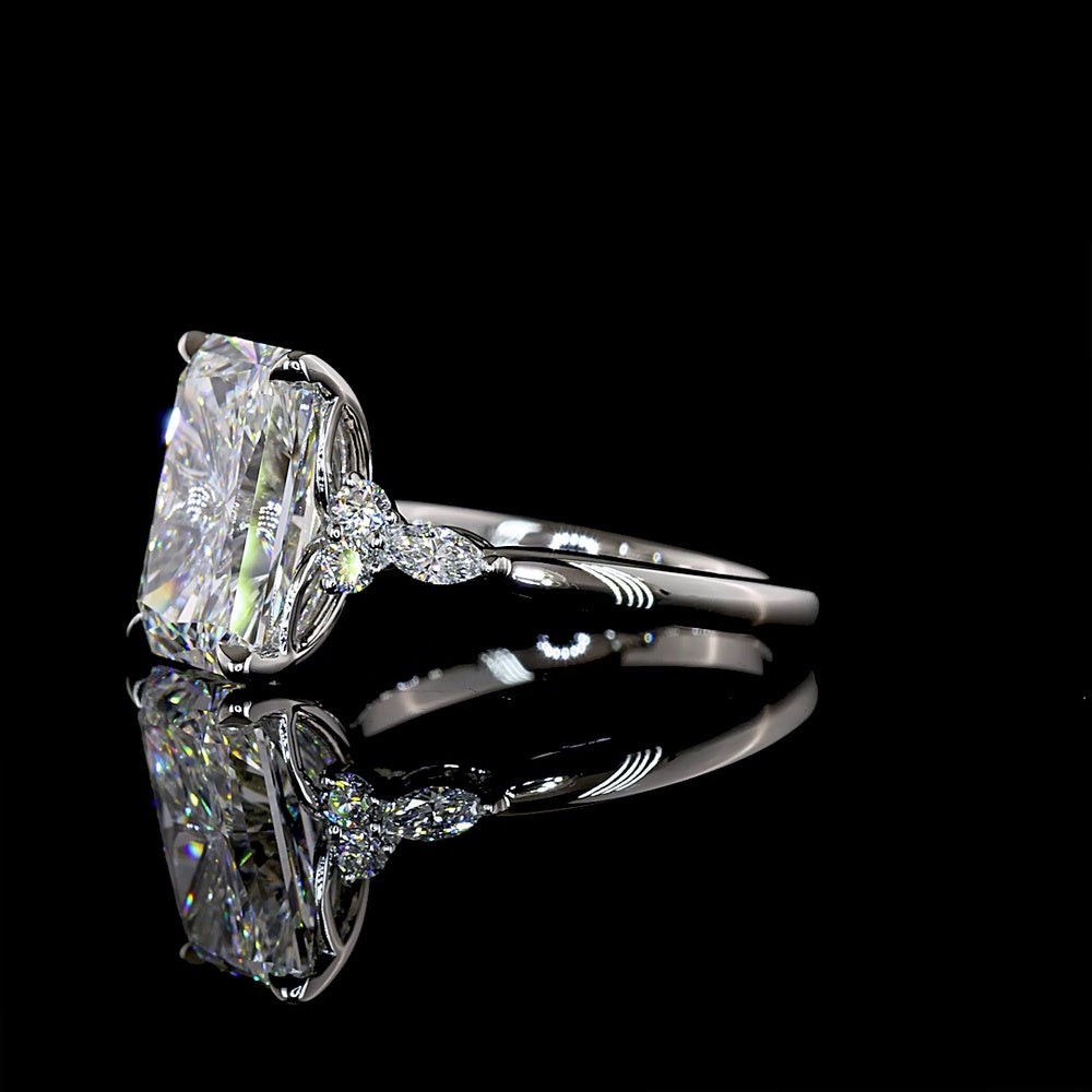 Platinum Special Ring with 4.60 Carat Radiant Cut Lab Diamond and Marquise & Brilliant Cut Accents - 4.84 Carat Total Diamond Weight - Covaloro Fine Jewelry