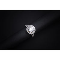 Platinum Split Shank Halo Ring with 3.02 Carat Round Brilliant Lab Diamond and 0.69 Carat Accent Lab Diamonds - E-F VS1 Total 3.71 Carats - Covaloro Fine Jewelry