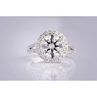 Platinum Split Shank Halo Ring with 4.15 Carat Round Brilliant Lab Diamond and 0.78 Carat Accent Diamonds - 4.93 Total Carat Weight - Covaloro Fine Jewelry