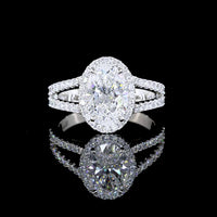 Platinum Split Shank Ring with 2.00 Carat Oval Lab Diamond Halo and 0.52 Carat Brilliant Cut Diamonds - 2.52 Carat Total Diamond Weight - Covaloro Fine Jewelry