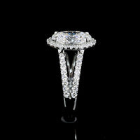 Platinum Split Shank Ring with 2.00 Carat Oval Lab Diamond Halo and 0.52 Carat Brilliant Cut Diamonds - 2.52 Carat Total Diamond Weight - Covaloro Fine Jewelry