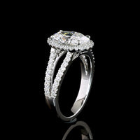Platinum Split Shank Ring with 2.00 Carat Oval Lab Diamond Halo and 0.52 Carat Brilliant Cut Diamonds - 2.52 Carat Total Diamond Weight - Covaloro Fine Jewelry