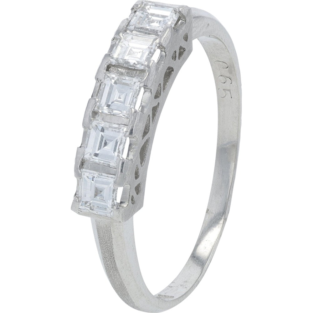 Platinum Square-Cut Diamond Band with Vintage Bar Prong Setting - 0.65 Carat Total Diamond Weight