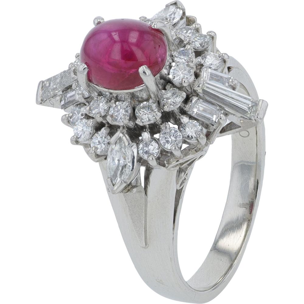 Platinum Star Ruby and Diamond Halo Ring with 1.88 Carats Star Ruby and 1.20 Carats Total Diamond Weight