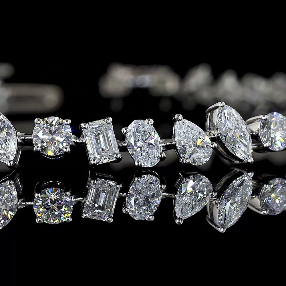 Platinum Station Bracelet with Mixed Cut Lab Diamonds (Round, Marquise, Emerald, Oval) - 5.10 Carats Total Diamond Weight, E-F VS Clarity, Prong Set - Covaloro Fine Jewelry