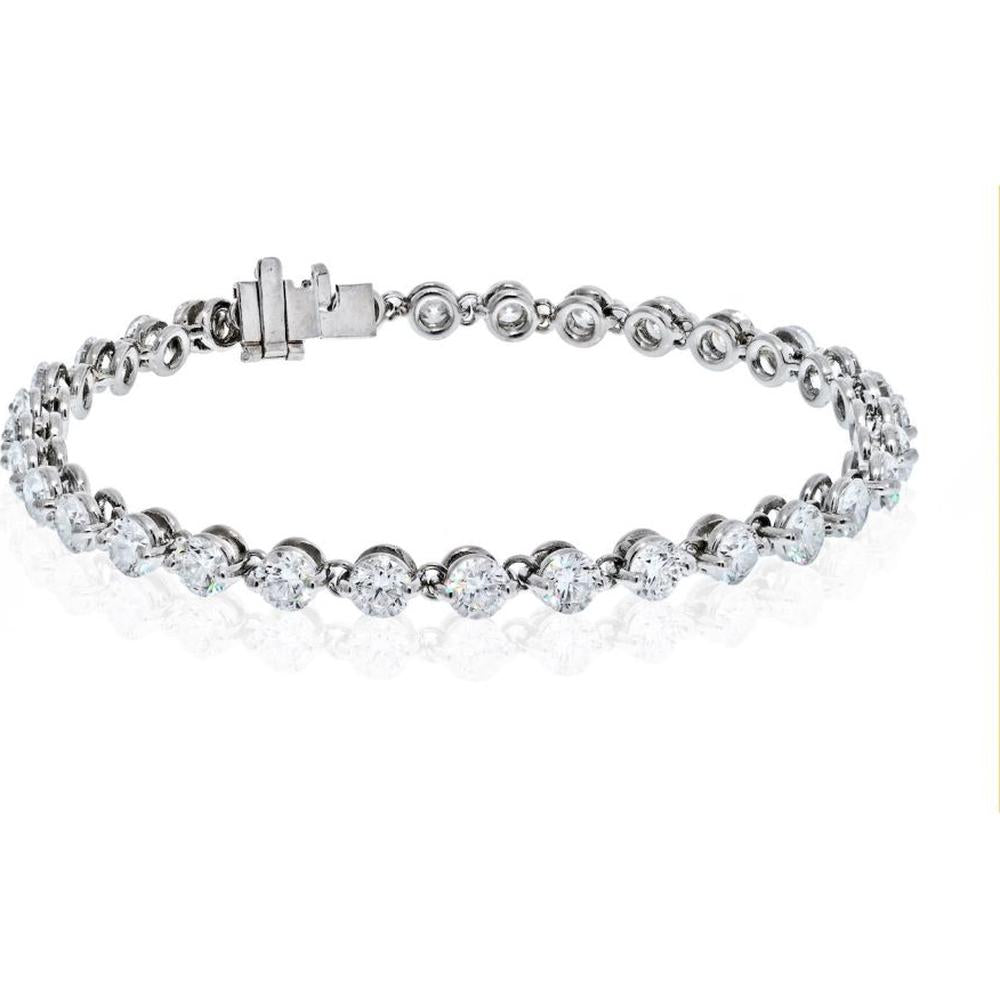Platinum Tennis Bracelet with Round Brilliant Cut Diamonds - 7.85 Carats Total Diamond Weight
