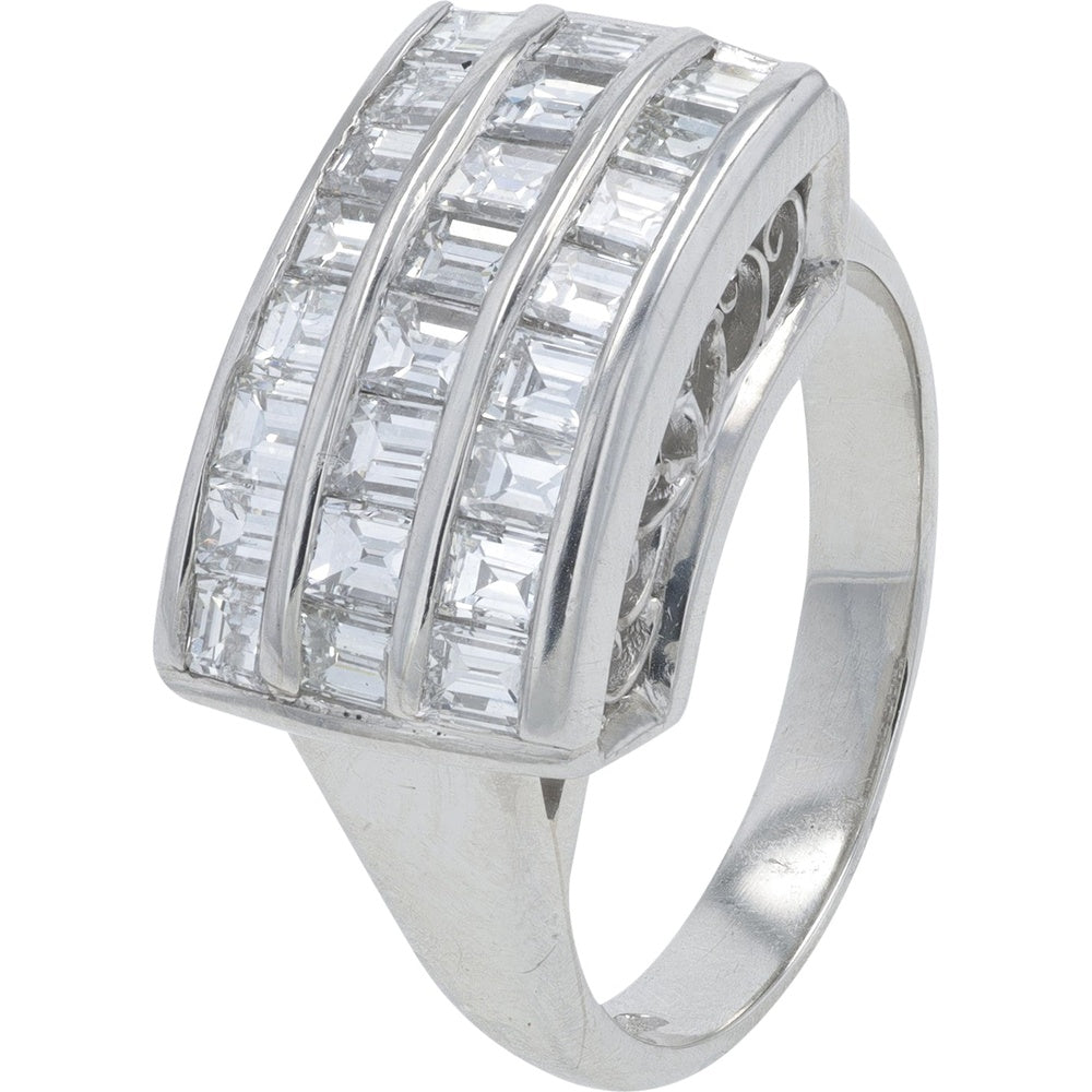 Platinum Three-Row Channel-Set Baguette Diamond Ring - 1.66 Carat Total Diamond Weight