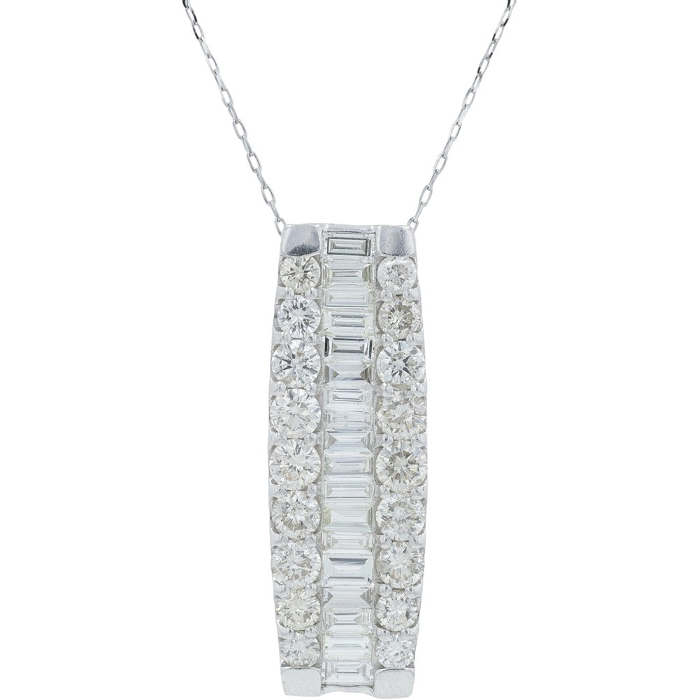 Platinum Three-Row Diamond Pendant with Round and Baguette Cut Diamonds - 2.00 Carat Total Diamond Weight