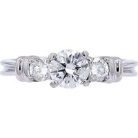 Platinum Three Stone Engagement Ring with 0.68 Carat Center Round Diamond and 0.32 Carat Side Diamonds - 1.00 Carat Total Diamond Weight