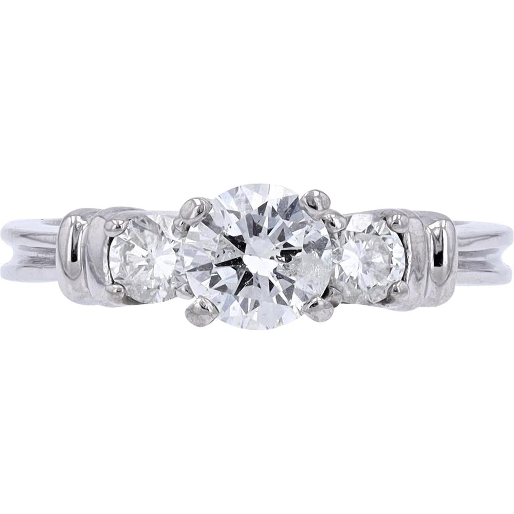 Platinum Three Stone Engagement Ring with 0.68 Carat Center Round Diamond and 0.32 Carat Side Diamonds - 1.00 Carat Total Diamond Weight