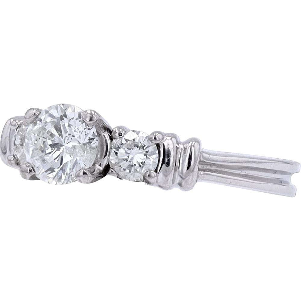 Platinum Three Stone Engagement Ring with 0.68 Carat Center Round Diamond and 0.32 Carat Side Diamonds - 1.00 Carat Total Diamond Weight
