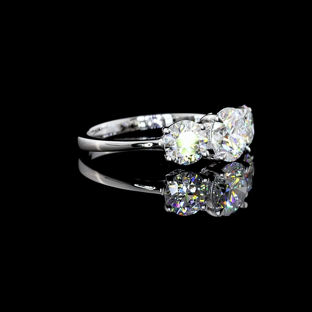 Platinum Three Stone Ring with 0.72 Carats Round E VVS2 Center Lab Diamond and 0.90 Carats D VVS2 Side Lab Diamonds - 1.62 Carats Total Diamond Weight - Covaloro Fine Jewelry