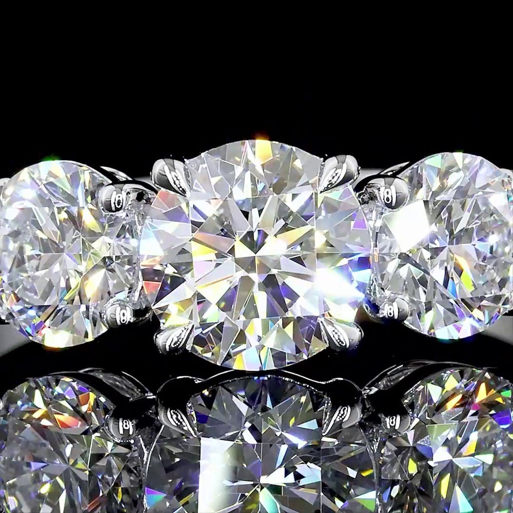 Platinum Three Stone Ring with 0.72 Carats Round E VVS2 Center Lab Diamond and 0.90 Carats D VVS2 Side Lab Diamonds - 1.62 Carats Total Diamond Weight - Covaloro Fine Jewelry