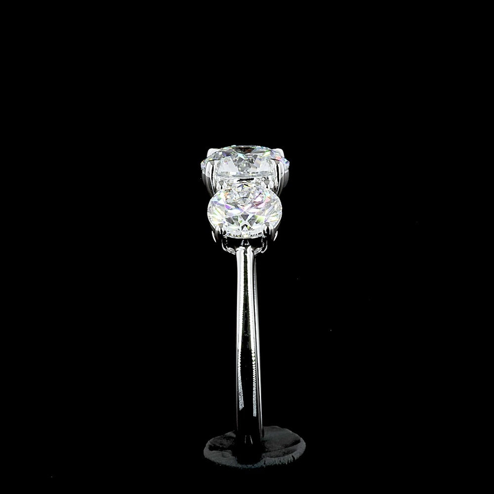 Platinum Three Stone Ring with 0.72 Carats Round E VVS2 Center Lab Diamond and 0.90 Carats D VVS2 Side Lab Diamonds - 1.62 Carats Total Diamond Weight - Covaloro Fine Jewelry