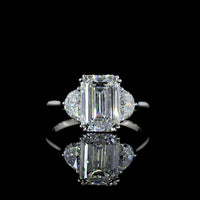 Platinum Three Stone Ring with 3.04 Carat Emerald Cut Lab Diamond and Half Moon Side Stones - 3.63 Total Carat Weight - Covaloro Fine Jewelry