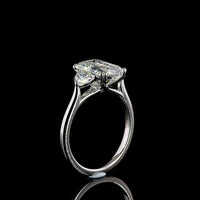 Platinum Three Stone Ring with 3.04 Carat Emerald Cut Lab Diamond and Half Moon Side Stones - 3.63 Total Carat Weight - Covaloro Fine Jewelry