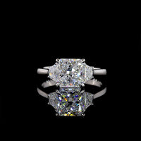 Platinum Three-Stone Ring with 3.07 Carat Square Radiant Lab Diamond and 0.67 Carat Trapezoid Side Stones - 3.74 Carat Total Diamond Weight - Covaloro Fine Jewelry