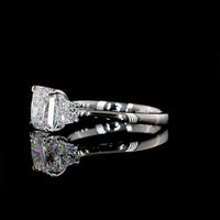 Platinum Three-Stone Ring with 3.07 Carat Square Radiant Lab Diamond and 0.67 Carat Trapezoid Side Stones - 3.74 Carat Total Diamond Weight - Covaloro Fine Jewelry
