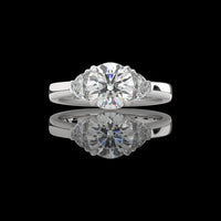 Platinum Three Stone Ring with 3.14 Carat Round Brilliant Lab Diamond and Half-Moon Side Stones - 3.86 Carat Total Weight - Covaloro Fine Jewelry